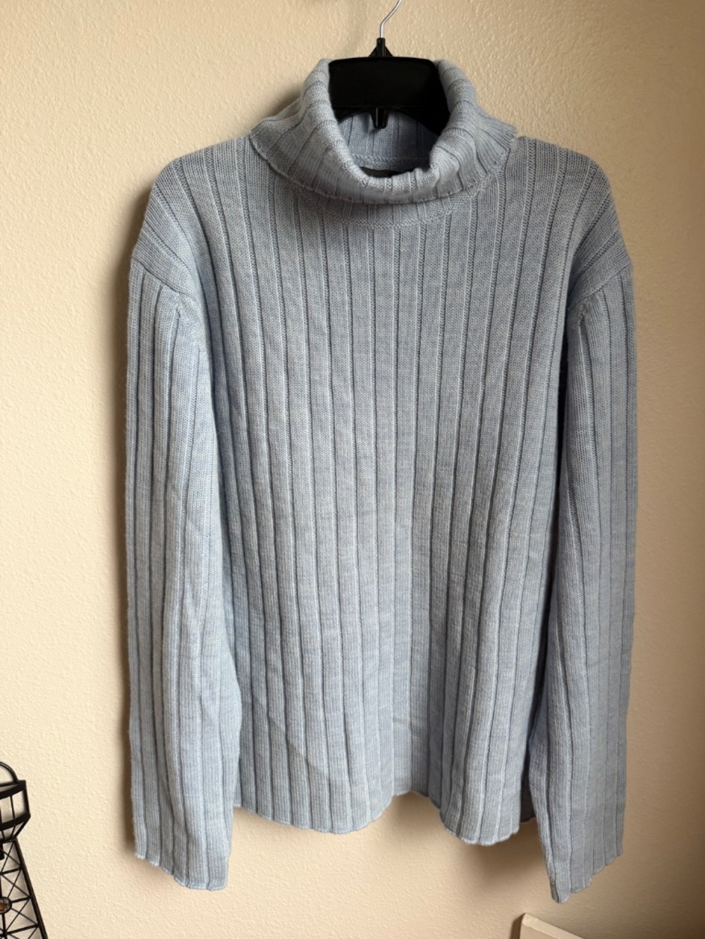 Banana Republic 100% Merino Wool Ribbed Turtleneck Sweater Blue Size XL - Picture 2 of 6